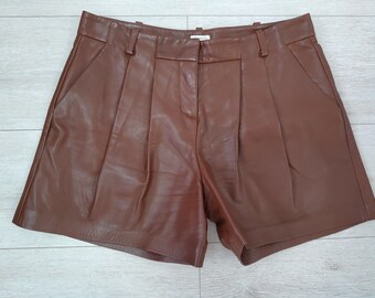 AGNONA Italy Womens Sheep Soft Leather Brown Chino Pocket Shorts, Size 40, Small, 100% Authentic, Condition Good, Original, Rare