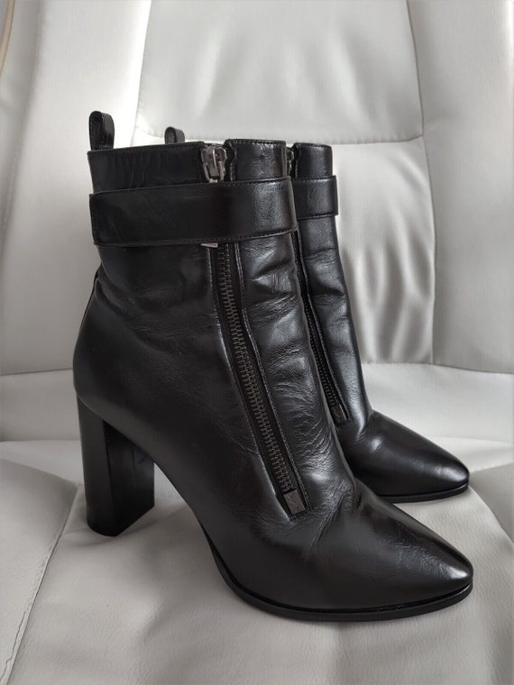 Saint Laurent YSL Black Leather Ankle Zipper Boots