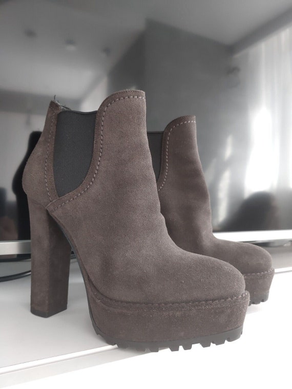 Prada Womens Gray Suede Ankle Boots Platform Boot… - image 2
