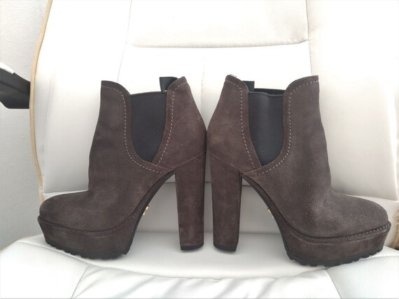 Prada Womens Gray Suede Ankle Boots Platform Boot… - image 3