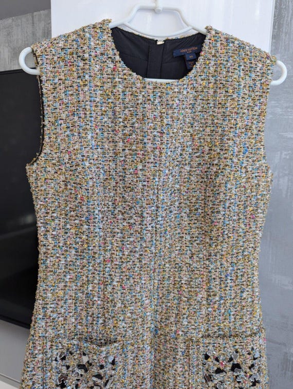Louis Vuitton Tweed Multicolor Shiny Blouse Top Shirt Zip
