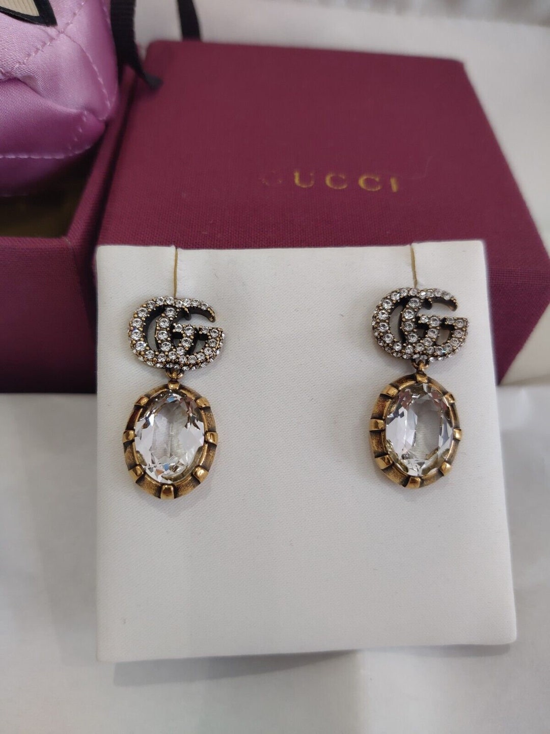 Gucci Double GG Marmont Crystal Stone Gold Silver Tone Embellished Drop Earrings 100 Authentic Very Great Condition Original Rare Retro Etsy