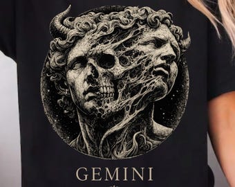 Gothic Gemini Skull PNG, Dark Zodiac Sublimation File (Digital Download)
