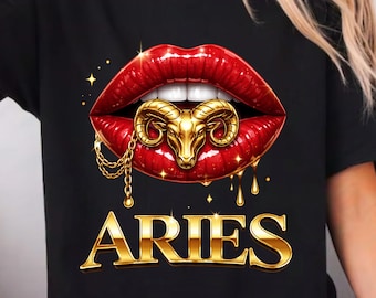 Big Aries Gold Lips PNG, Aries Cruise Shirt Design, Instant Digital Download, Zodiac sign