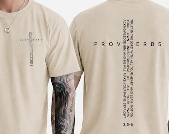 Proverbs 3:5-6 Minimalist Back Print Shirt, Christian Faith Apparel (Digital Download)