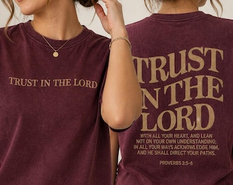 Trust In The Lord PNG Bundle, Christian Shirt Design, Proverbs 3 5 6 PNG, Front and Back Faith Shirt, Bible Verse PNG