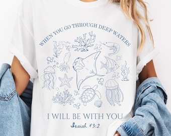 Christian Bible Verse Shirt Oversized Jesus Shirt Trendy Sunday Church Scripture Tee Bible Verse Shirt Faith Based Tee Coastal Sea Life Tee