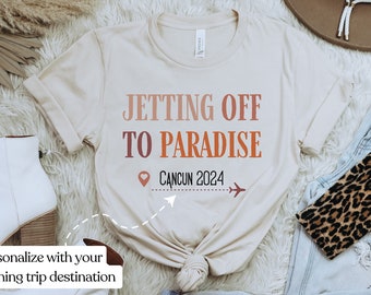 Personalisiertes Aus zum Paradies-Reise-Hemd Benutzerdefiniertes Reise-Hemd Benutzerdefinierte Mädchen-Reise-Hemd Reise-Freunde Geschenk Flugzeug-Reise-Hemd