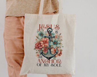 Jesus is my Anchor Church tote bag Christian tote bag Christian Jesus tote bag Bible tote Christian gift Godly gift Trendy Church Tote Bag