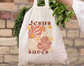 Jesus Saves Christian tote bag Church tote bag Christian tote bag Christian merch Jesus tote bag Bible tote Christian gift Cotton Tote Bag