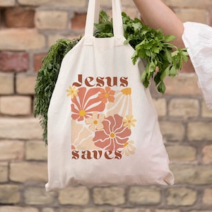 Jesus Saves Christian tote bag Church tote bag Christian tote bag Christian merch Jesus tote bag Bible tote Christian gift Cotton Tote Bag