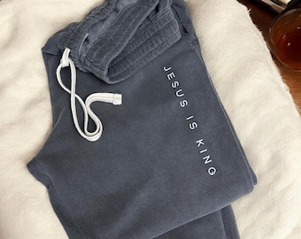 Jesus is King Sweatpants Christian Comfort Colors® 1469 Lightweight Fleece Sweatpants Christian Apparel Comfy Sweatpants Christian Sweats