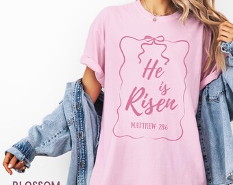He Is Risen Coquette Easter Christian Shirt He Has Risen TShirt Jesus Easter Shirt Easter Christian Gift Christian Easter Coquette Bow Shirt