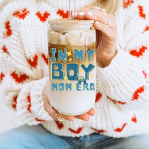 In My Boy Mom Era Iced Coffee Glass Cup Mother&#39;s Day Gift Boy Mama Coffee Glass Gift for Mom Pregnancy Announcement Baby Shower Gift Mom Era