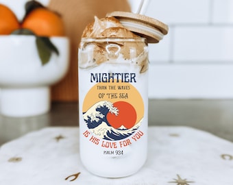 Jesus Coffee Mug Christian Iced Coffee Cup Bible Verse Glass Tumbler Coffee Mug Glass with Lid Straw Bible Verses Glass Cup Christian Gift