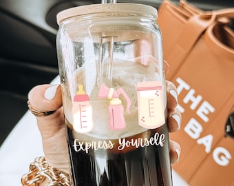 Funny Breastfeeding Coffee Cup Pumping Iced Coffee Glass Can Lactation Coffee Mug Nursing Mom Gift Funny New Mom Gift Funny Pumping Mom Gift