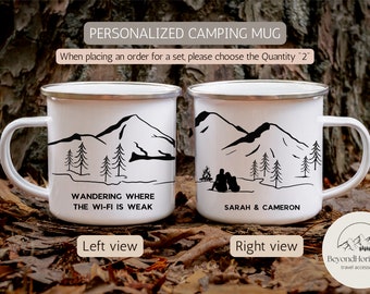 Engagement Gift Couple Custom Mug Fiancé Gift Enamel Mug Bride Personalized Gift Mountain Camping Mug Newly Engaged Wedding Coffee Mug 12oz