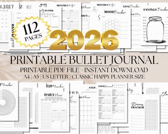 Bundle Bullet Journal imprimable 2025, suivi des habitudes et de l'humeur (téléchargement PDF)