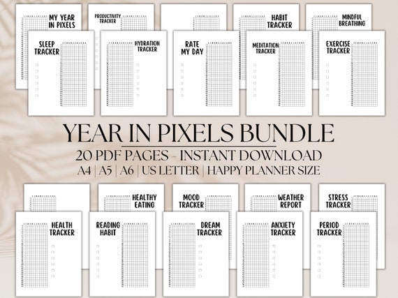 Year In Pixels Habit Tracker Bundle (PDF Planner)