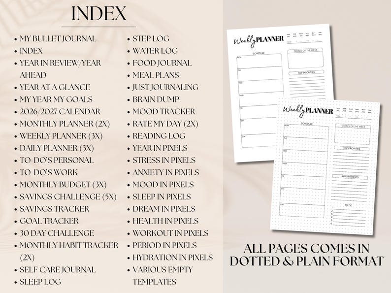 2026 Printable Bullet Journal, Habit & Mood Trackers (PDF Download) image 8