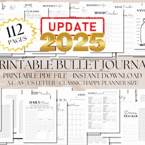 Druckbares Bullet Journal, Bujo Vorlage, Bullet-Journal Seiten, Stimmungs-Tracker für die tägliche wöchentliche monatliche Gewohnheit, druckbare Tracker, PDF-Download