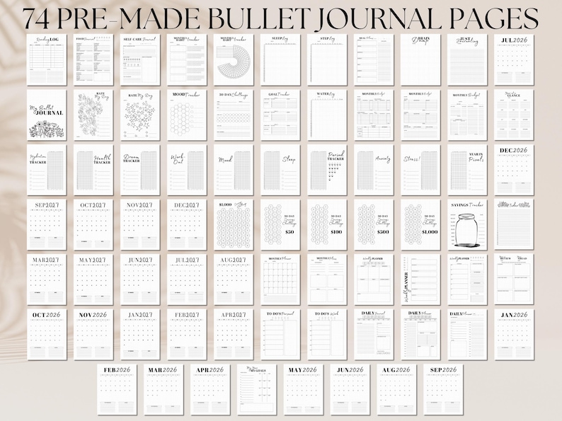 2026 Printable Bullet Journal, Habit & Mood Trackers (PDF Download) image 2