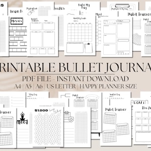 Druckbares Bullet Journal, Bujo Vorlage, Bullet-Journal Seiten, Stimmungs-Tracker für die tägliche wöchentliche monatliche Gewohnheit, druckbare Tracker, PDF-Download