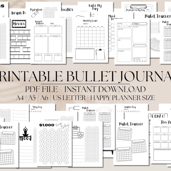 Plantillas imprimibles de Bullet Journal, registro de hábitos y estado de ánimo (descarga en PDF)