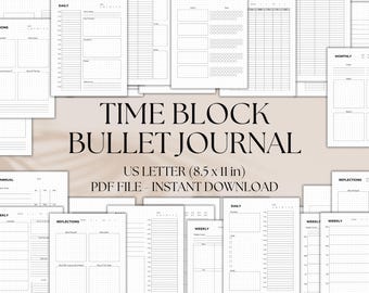 Time Block Bullet Journal, Minimalist Daily Planner (PDF)