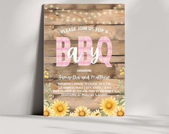 BabyQ Invitation Pink, Couples Baby Shower Invitation Baby Q, Baby Q Invitation Pink, Baby Q Baby Shower Invitation, Baby Q Sunflower Invite