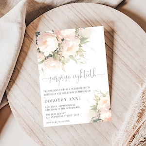 Floral 80th Birthday Invitation, Surprise 80th Birthday Party Invite, 80th Birthday Party Invitation Digital, 80 Years Loved, EDITABLE