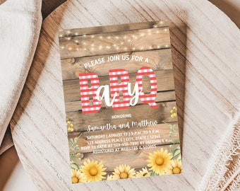 BabyQ Invitation, Couples Baby Shower Invitation Baby Q, Baby Q Invitation, Baby Q Baby Shower Invitation, Baby Q Sunflower Invite