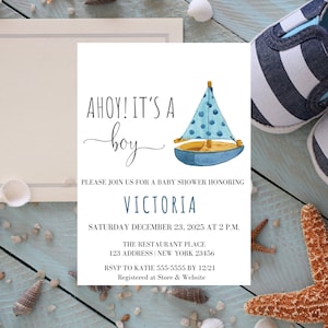 Ahoy Its a Boy Invitation, Ahoy It&#39;s A Boy Baby Shower Invitations, Ahoy It&#39;s a Boy Invitation, Nautical Baby Shower Invitation, BL13