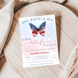Red White and Due Baby Shower Invitation, 4th Of July Baby Shower Invitation, Red White and Due Invite, 4th Of July Baby Shower Theme