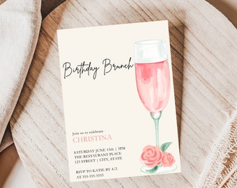 Invitación de brunch de cumpleaños, invitación de brunch de cumpleaños, invitación de brunch de cumpleaños, invitación de brunch ruborizada, EDITABLE, descarga INSTANTÁNEA, BL34