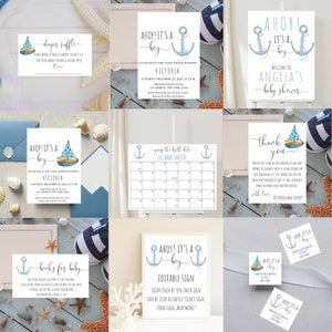 Lot d'invitations Ahoy c'est un garçon, panneau Ahoy c'est un garçon, baby shower Ahoy c'est un garçon, cartes de remerciement Ahoy c'est un garçon, baby shower garçon, BL13