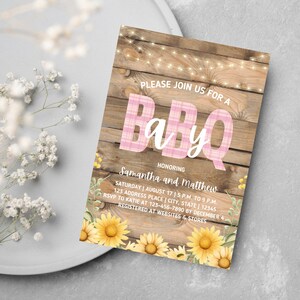 BabyQ-inbjudan rosa, babyshowerinbjudan för par baby Q, baby Q-inbjudan rosa, baby Q-babyshowerinbjudan, baby Q-solrosinbjudan bild 3