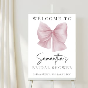 Pink Ribbon Bridal Shower Welcome Sign, Welcome to Bridal Shower Sign Bow, Bridal Shower Welcome Sign With Bow, Bow Bridal Shower Sign