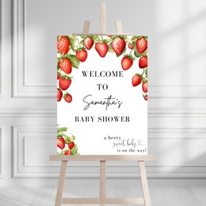 Cartello di benvenuto per baby shower Berry Sweet, Cartello di benvenuto per baby shower Strawberry, Cartello per baby shower a tema Strawberry, Berry Sweet Baby è in arrivo