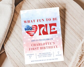 4th Of July Birthday Party Invite, Fourth Of July First Birthday Invitation, 4th Of July Birthday Invitation, 1st Birthday Invitation