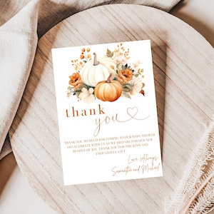 Tarjeta de agradecimiento con forma de calabaza para baby shower, tarjeta de agradecimiento con forma de calabaza que viene en camino, tarjetas de agradecimiento con forma de calabaza pequeña, tema de baby shower de otoño