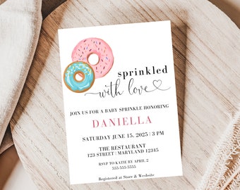 Donut strooi uitnodiging, donut babyshower uitnodiging, donut strooi babyshower, baby strooi uitnodiging, bestrooid met liefde, BL09