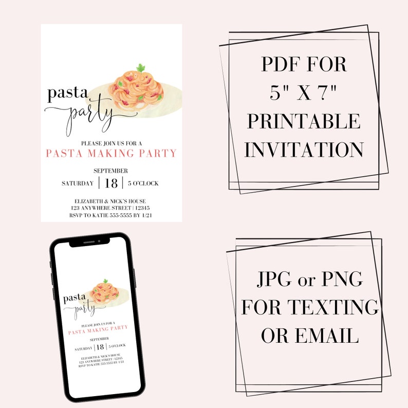 Pasta Making Party Invitation, Cooking Class Invitation, Pasta Making