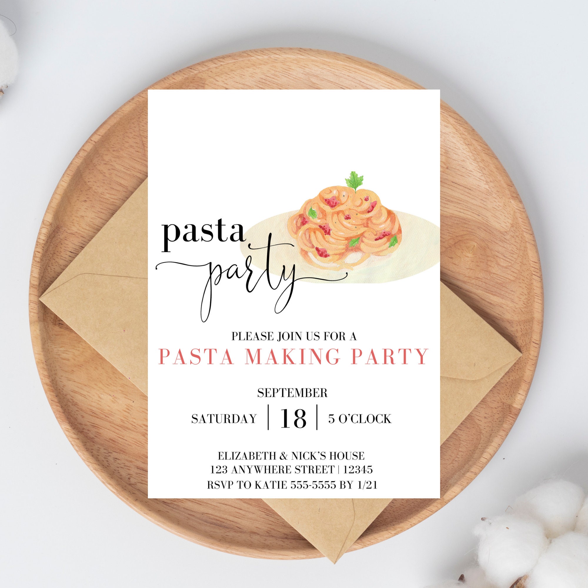 Pasta Making Party Invitation, Cooking Class Invitation, Pasta Making