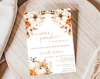 A Little Pumpkin Is On The Way Invitation, Little Pumpkin On The Way Baby Shower Invite, Fall Baby Shower Invitation, Fall Baby Shower Theme