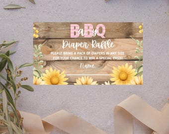 BabyQ Diaper Raffle Pink, Couples Baby Shower Baby Q, Baby Q Pink, Baby Q Baby Diaper Raffle, Baby Q Sunflower Diaper Raffle Card, EDITABLE