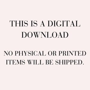 Op de afbeelding: Tekst op een witte achtergrond die luidt: "Dit is een digitale download. Er worden geen fysieke of gedrukte artikelen verzonden."