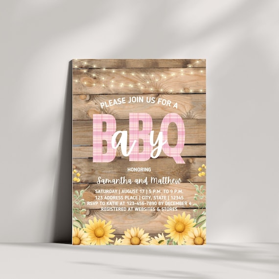 BabyQ Invitation Pink, Couples Baby Shower Invitation Baby Q, Baby Q Invitation Pink, Baby Q Baby Shower Invitation, Baby Q Sunflower Invite