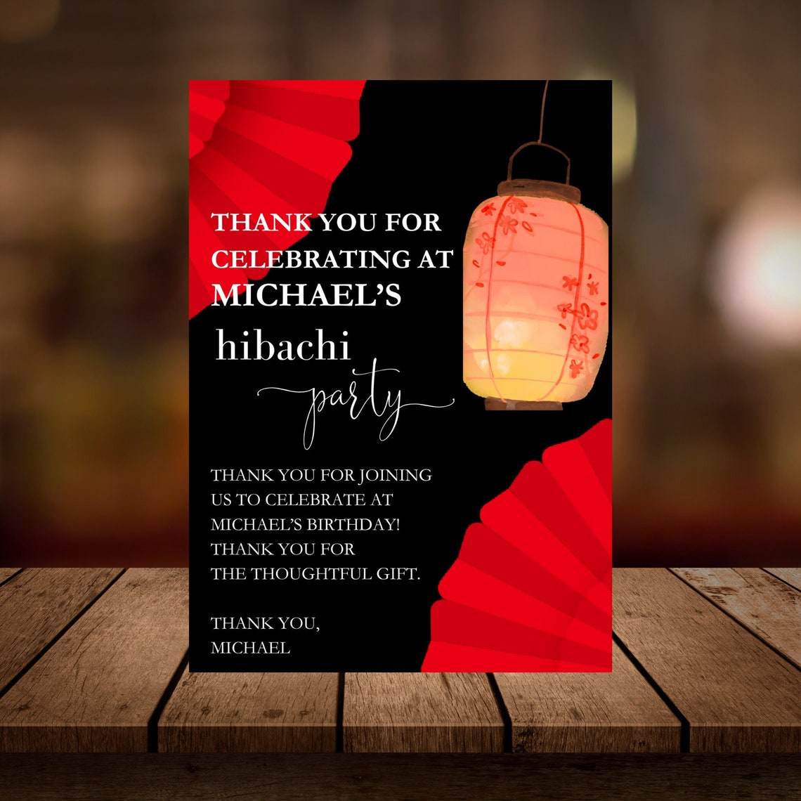 Hibachi Dinner Thank You Card, Hibachi Birthday Thank You Card, Hibachi ...