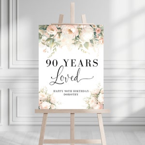 90 Jahre geliebt Geburtstagsschild, Willkommensschild zum 90 Geburtstag, 90 Jahre Geburtstagsparty Willkommensschild, 90 Jahre geliebt